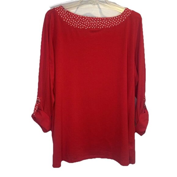 Susan Graver Weekend Red White Trim Roll Tab Sleeve Tunic Top size 2X - Picture 1 of 9